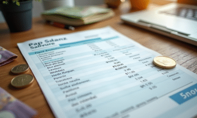 Bulletin de salaire français sur un bureau en bois