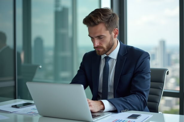 Jeune consultant financier analysant des graphiques de salaire