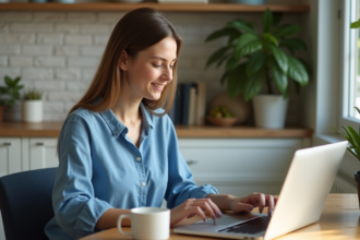 Jeune femme utilisant un ordinateur pour la banque en ligne