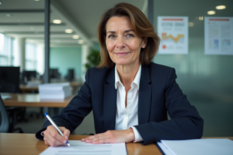 Femme d'âge moyen travaillant dans un bureau administratif