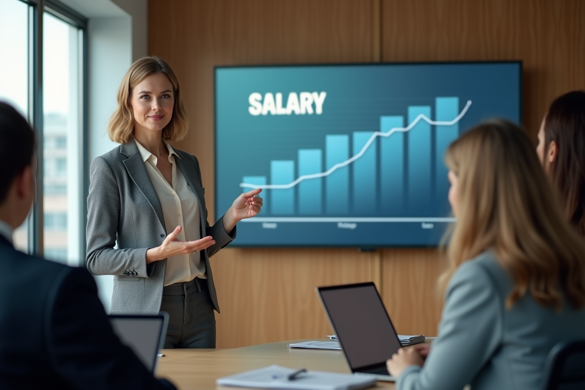 Femme conseillère financière présentant des données salariales