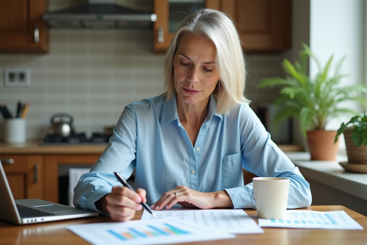Femme entrepreneure à la maison examine des chiffres EBITDA