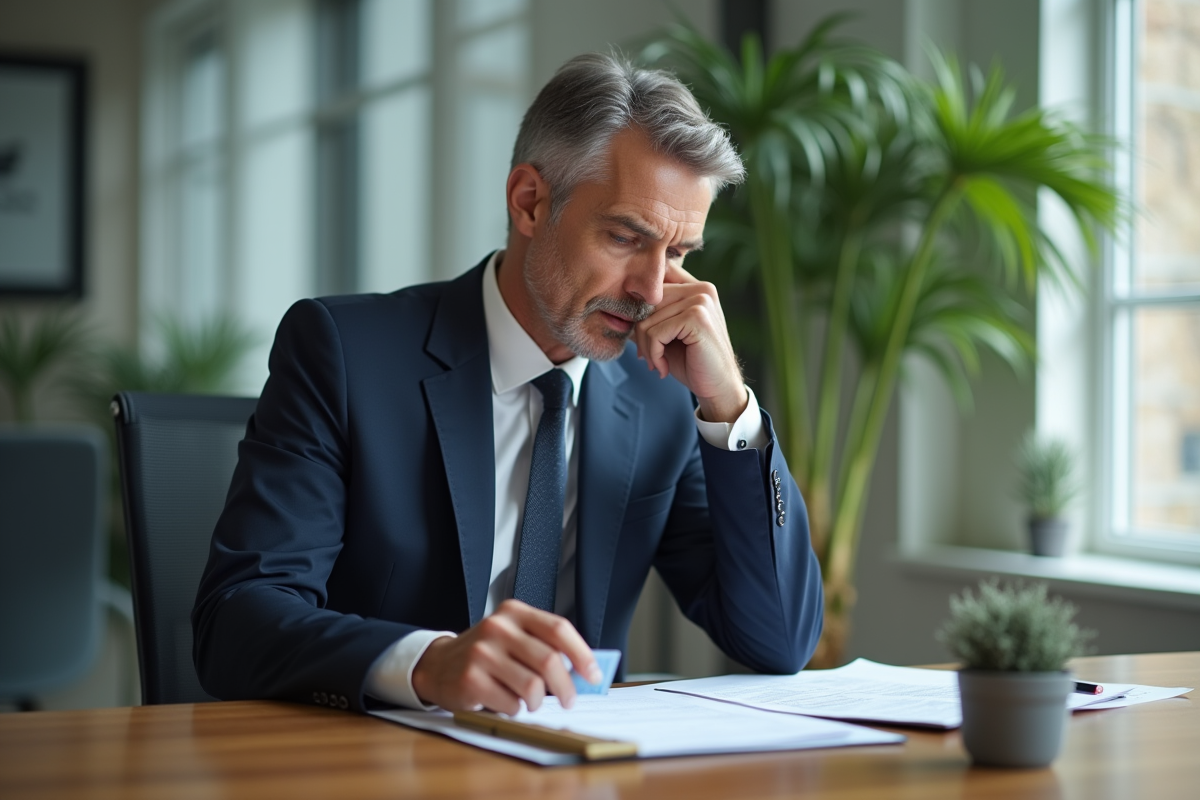 Homme d affaires en costume bleu dans un bureau moderne