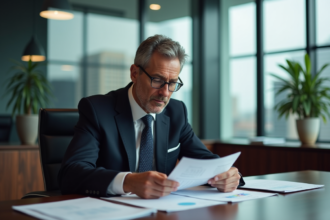 Homme d'affaires en costume dans un bureau moderne