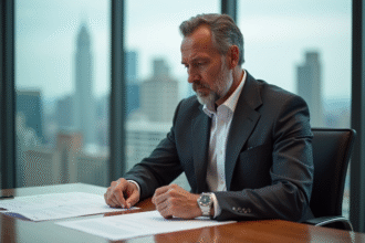 Homme d'affaires en costume dans un bureau moderne