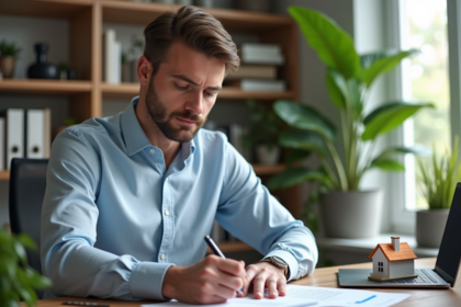 Homme en costume dans un bureau moderne pour l'article {titre}