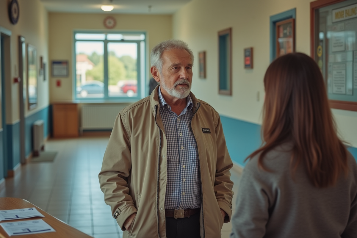 Homme discutant avec un agent à la mairie