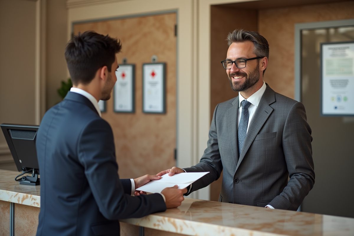 Homme remettant une lettre au service public